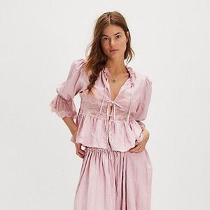 Free People Pink Lace Trim Blouse